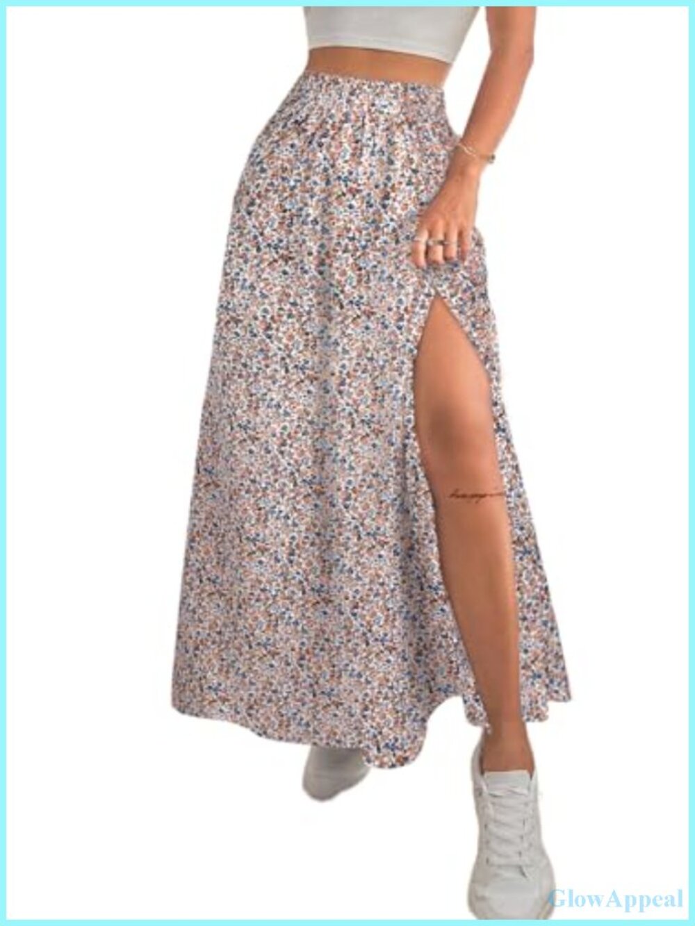 Boho Floral Slit Maxi Skirt High Waisted Long Flowy A-Line